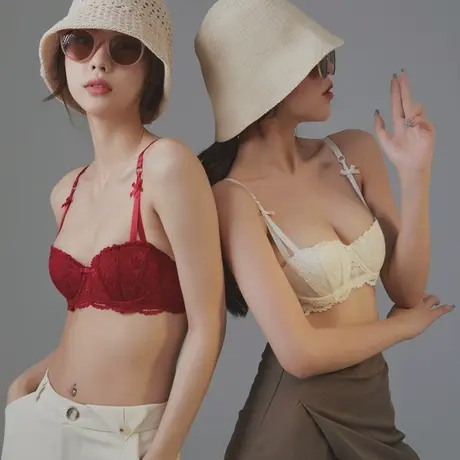 薄款内衣女大胸显胸小缩胸文胸性感收副乳上托防下垂胸罩bra套装商品大图