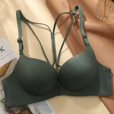 美背内衣女聚拢上托小胸加厚款收副乳新款无钢圈乳胶前扣式文胸罩商品大图