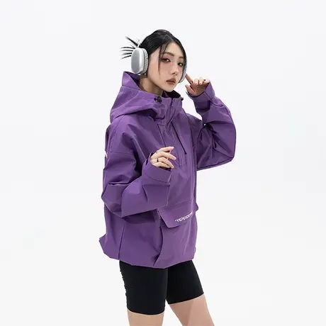 潮牌套头女2023新款户外连帽运动外套美式复古宽松夹克上衣商品大图