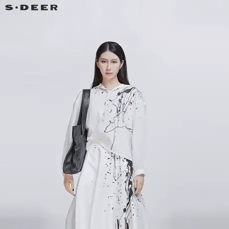 sdeer圣迪奥女装宽松飘逸水墨涂鸦长袖连帽衬衫S20180509图片
