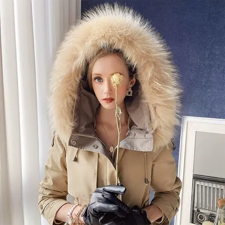 【直播】粉红大布娃娃派克服女冬季可拆卸内胆羽绒服加厚风衣外套商品大图