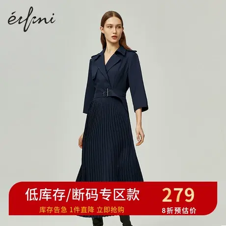 伊芙丽连衣裙春款设计感七分袖拼接中长款百褶裙1B3290212🍖图片