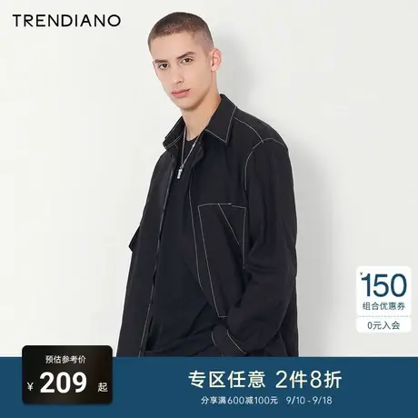 TRENDIANO潮牌官方秋冬男装衬衣简约宽松时尚翻领长袖衬衫男士商品大图