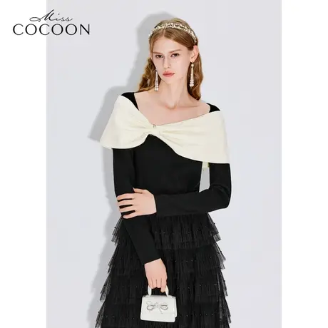 MISSCOCOON【春日睡莲】24春新款年会礼服优雅不对称撞色毛针织衫商品大图