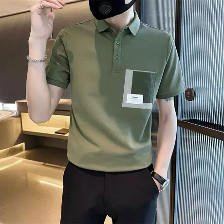 夏季个性潮牌polo衫t恤短袖翻领修身半袖潮牌撞色口袋设计体恤商品大图