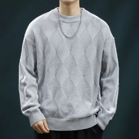 秋冬款内搭设计感情侣针织毛衣冬季2024新款男士男装灰色圆领上衣商品大图