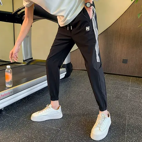 重磅黑色裤子男春秋潮牌痞帅男裤2023新款薄款穿搭休闲运动裤男商品大图