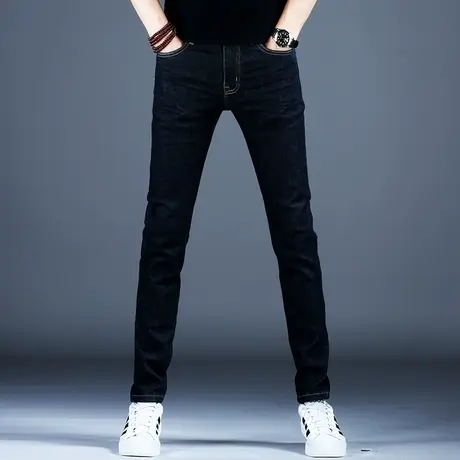 男士新款牛仔裤男款简约蓝色美式高街小脚裤子2023秋冬季弹力潮牌商品大图