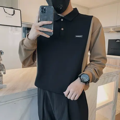 秋季男卫衣外套上衣时尚套头翻领潮牌潮流个性拼色体恤ins打底衫商品大图