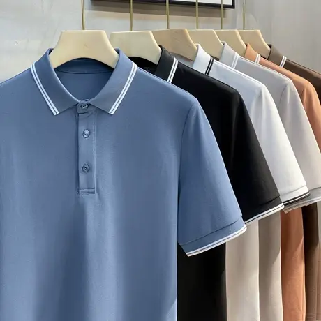 翻领POLO衫男装夏季新款高端商务休闲男士短袖T恤纯色潮牌宽松商品大图
