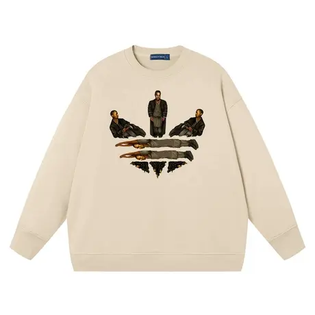 秀洛搞笑Kanye West恶搞三叶侃爷小众设计师品牌圆领套头卫衣衣服图片
