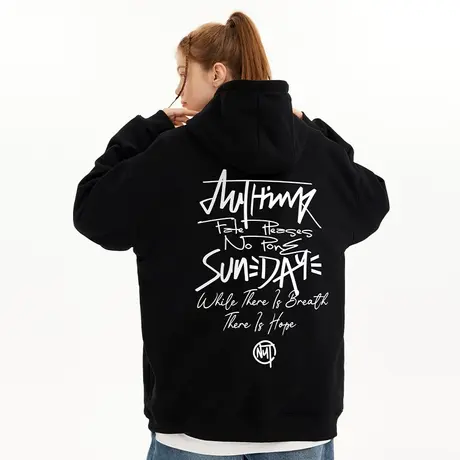 美式宽松大码字母卫衣男潮ins潮牌连帽加肥加大国潮情侣外套帽衫商品大图