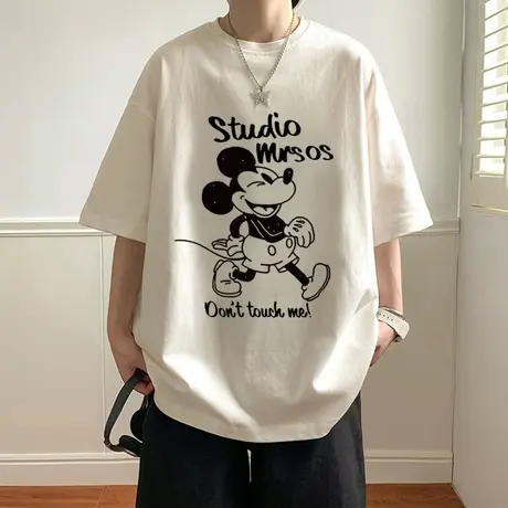 纯棉宽松美式短袖T恤男夏季2024新款情侣半袖卡通男生潮牌体恤衫商品大图