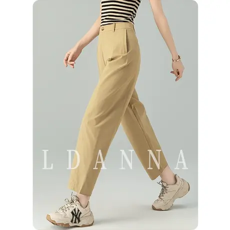 卡其色梨形身材裤子女直筒休闲裤春夏薄款小个子九分镰刀裤哈伦裤商品大图