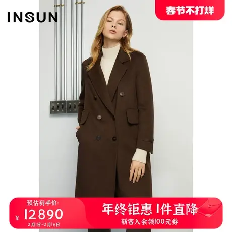 INSUN恩裳冬季都市双排扣直筒毛呢外套商品大图