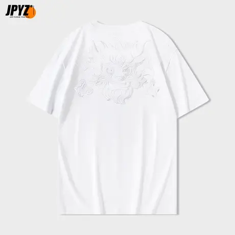 男生刺绣短袖t恤龙头龙年生肖上衣中国潮风纯棉重磅大码黑色体恤商品大图