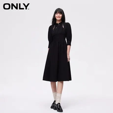 ONLY奥莱春季新款都市新中式泡泡袖中长款牛仔连衣裙女图片