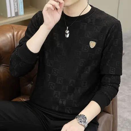 秋季男士卫衣潮流圆领长袖t恤男装潮牌保暖加厚内搭打底衫上衣ins商品大图