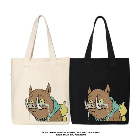 秀洛小妖怪的夏天小猪妖图案帆布包手提包购物袋大学生上课单肩包商品大图