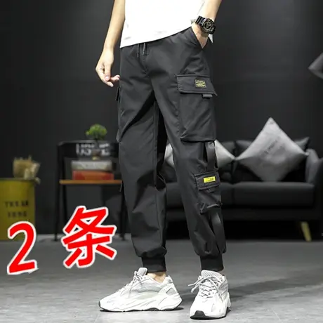 夏季潮牌工装休闲裤男2020薄款修身束脚多口袋九分男裤丝滑小脚裤商品大图