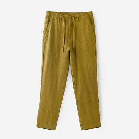 亚麻休闲裤男春季纯色2024新款宽松直筒裤男士长裤抽绳垂感裤子潮图片