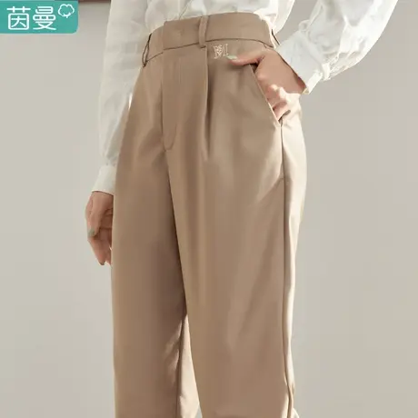茵曼官方旗舰店知弥先生系列2024春女装新款绣花西装直筒长裤图片