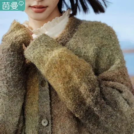 茵曼短款针织开衫2024新款女装春秋季慵懒宽松羊毛毛衣外套小个子图片