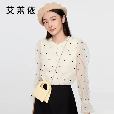 艾莱依短款雪纺衫女2022春夏新款设计感小众气质时尚爱心小衫上衣商品大图