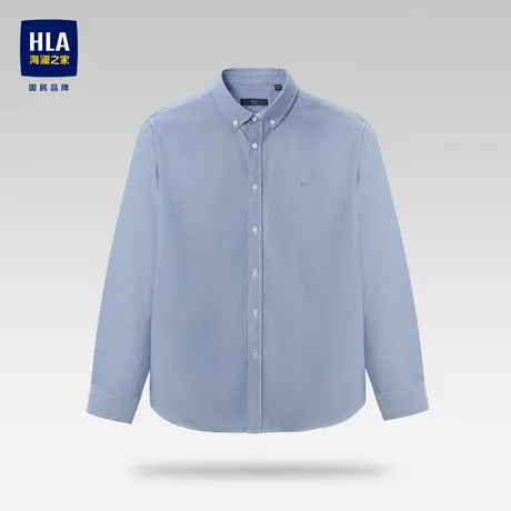 【牛津纺】HLA/海澜之家休闲长袖衬衫秋冬季新款纯色刺绣衬衣男士图片