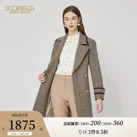 【羊毛】Scofield女装冬英伦风复古中长款格纹大衣外套商场同款商品大图