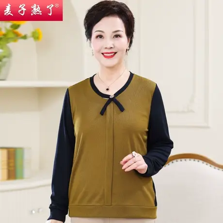妈妈秋装洋气大码打底衫阔太太上衣春秋新款中老年人女装长袖T恤商品大图