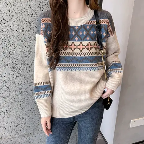 毛衣女2023年秋冬新款短款菱形针织衫宽松内搭加厚低领打底衫女图片