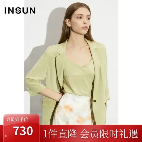 [高级商务]恩裳COVER2023夏新款冰丝桑蚕丝混纺弹力重皱西装外套图片