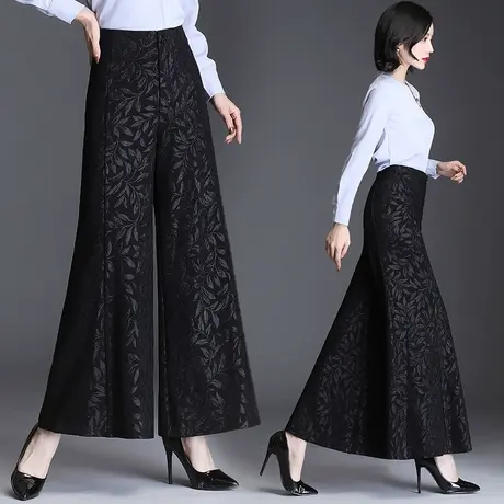 印花阔腿裤女休闲裤2023春秋新款高腰大脚裤气质显瘦时尚气质长裤商品大图