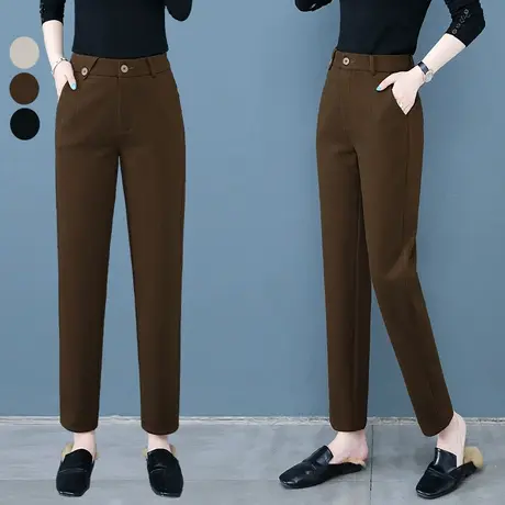 毛呢哈伦裤女秋冬2023年新款显瘦百搭九分裤子小脚烟管西裤休闲裤商品大图