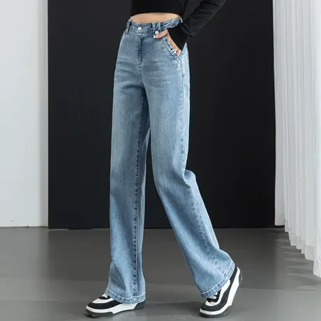 浅色高腰窄版直筒牛仔裤女2023年新款春季女裤拖地长裤宽松阔腿裤图片