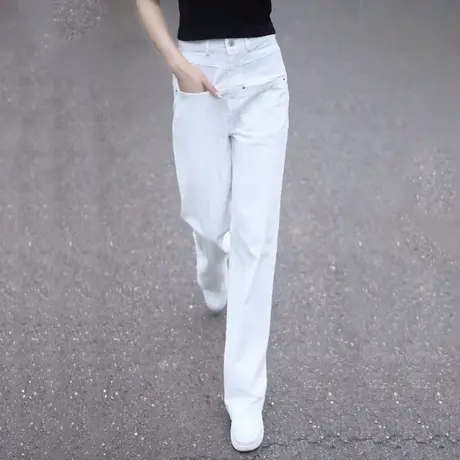 高腰阔腿牛仔裤女夏季薄款2023年新款显瘦直筒裤窄版垂感拖地长裤商品大图
