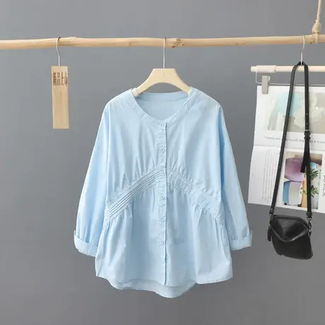 小众纯色长袖白衬衫女秋季新款2023年设计感纯棉衬衣女装打底上衣图片