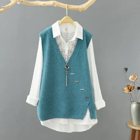 文艺范V领套头针织马甲女背心秋装新款宽松短款打底马夹坎肩上衣图片