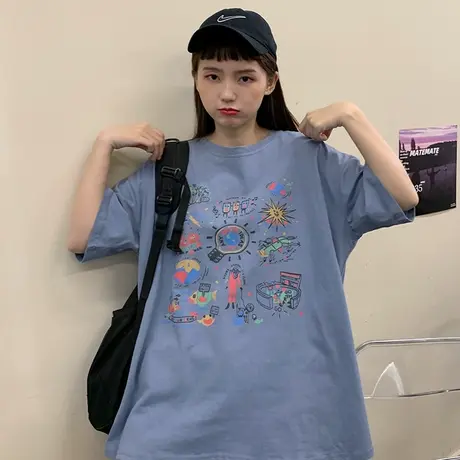 超火cec短袖t恤女宽松2020韩版网红ins原宿风bf百搭蹦迪上衣服潮商品大图