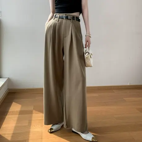 西装阔腿裤女高腰2023夏季新款直筒宽松垂感窄版小个子休闲裤薄款图片