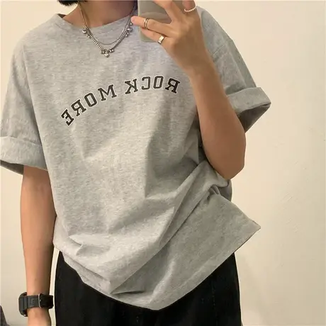 红续2020原宿风ulzzang新款韩版宽松纯棉学院BF风字母短袖T恤女生图片