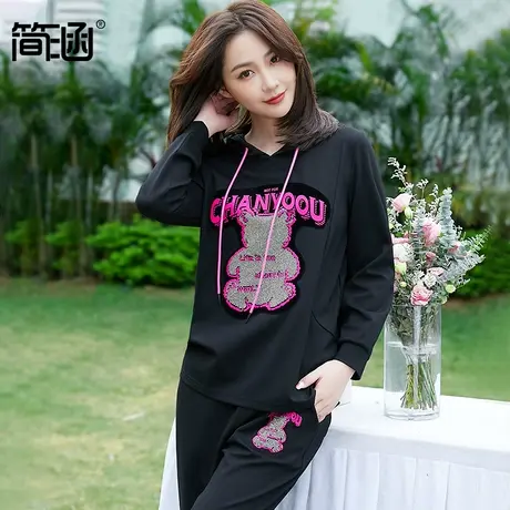简涵大码女秋季款休闲时尚胖mm运动连帽卫衣妈妈两件套装2021新款商品大图