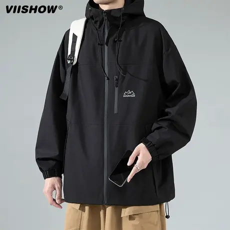 VIISHOW连帽外套男春秋季新款宽松户外冲锋夹克美式复古潮牌装夹商品大图