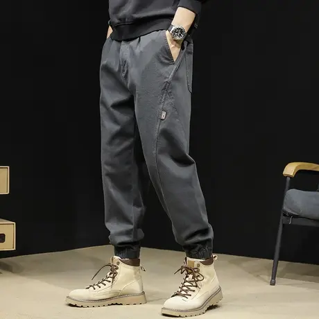 休闲拼接工装裤男秋款2023新款潮牌束脚男裤胖子大码春秋裤子秋季图片