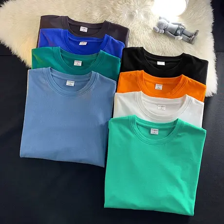 夏季薄款纯棉纯色圆领短袖男士T恤打底衫潮流百搭衣服ins爆款潮牌商品大图