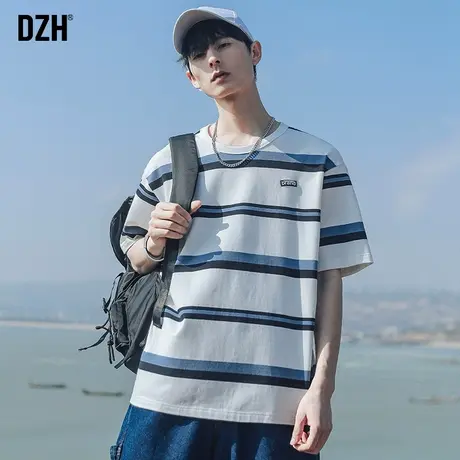 男士条纹t恤男短袖男款2023新款潮牌男装夏季衣服情侣装体恤上衣商品大图