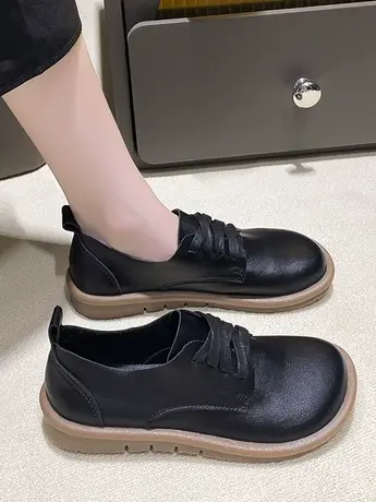 软底黑色小皮鞋女鞋英伦夏平底鞋子单鞋职业上班久站不累脚工作鞋商品大图