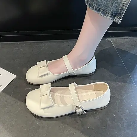银色法式玛丽珍鞋女仙女风2023新款夏季蝴蝶结浅口百搭平底单鞋子图片
