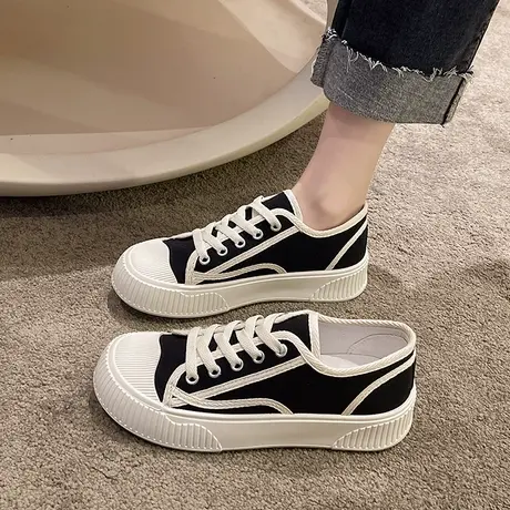 爆款厚底小白帆布板鞋女春秋ins潮2023年新款小众百搭休闲运动鞋商品大图
